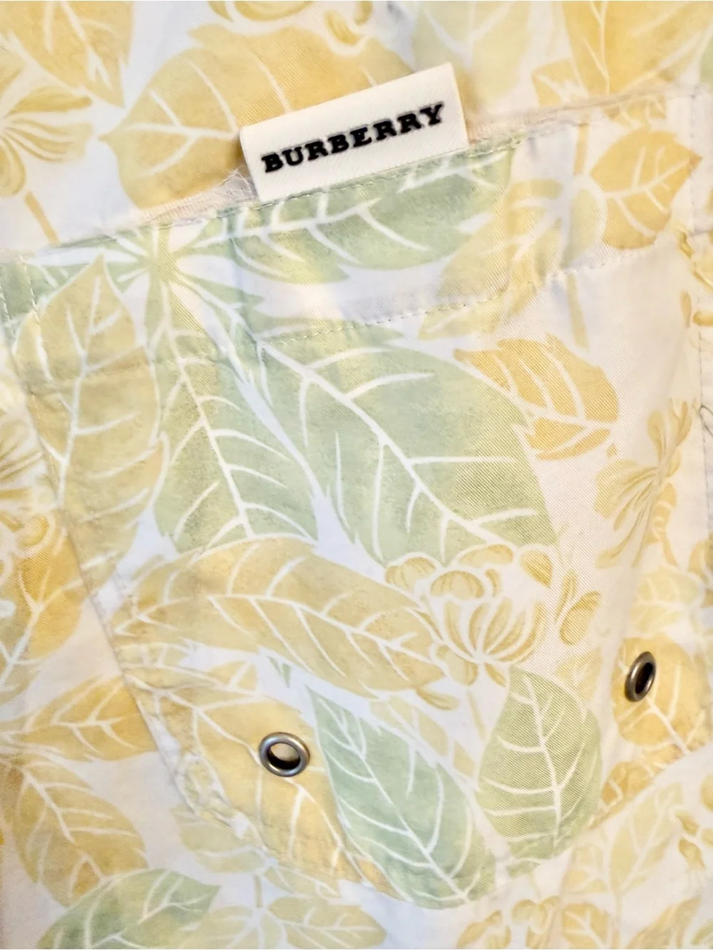Burberry Designer Men’s Yellow Tropical Leaves Swim Shorts Beach Trunks M